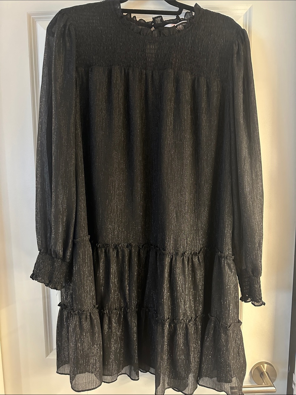 Joe Fresh Black Long Sleeve Tiered Shimmer Dress